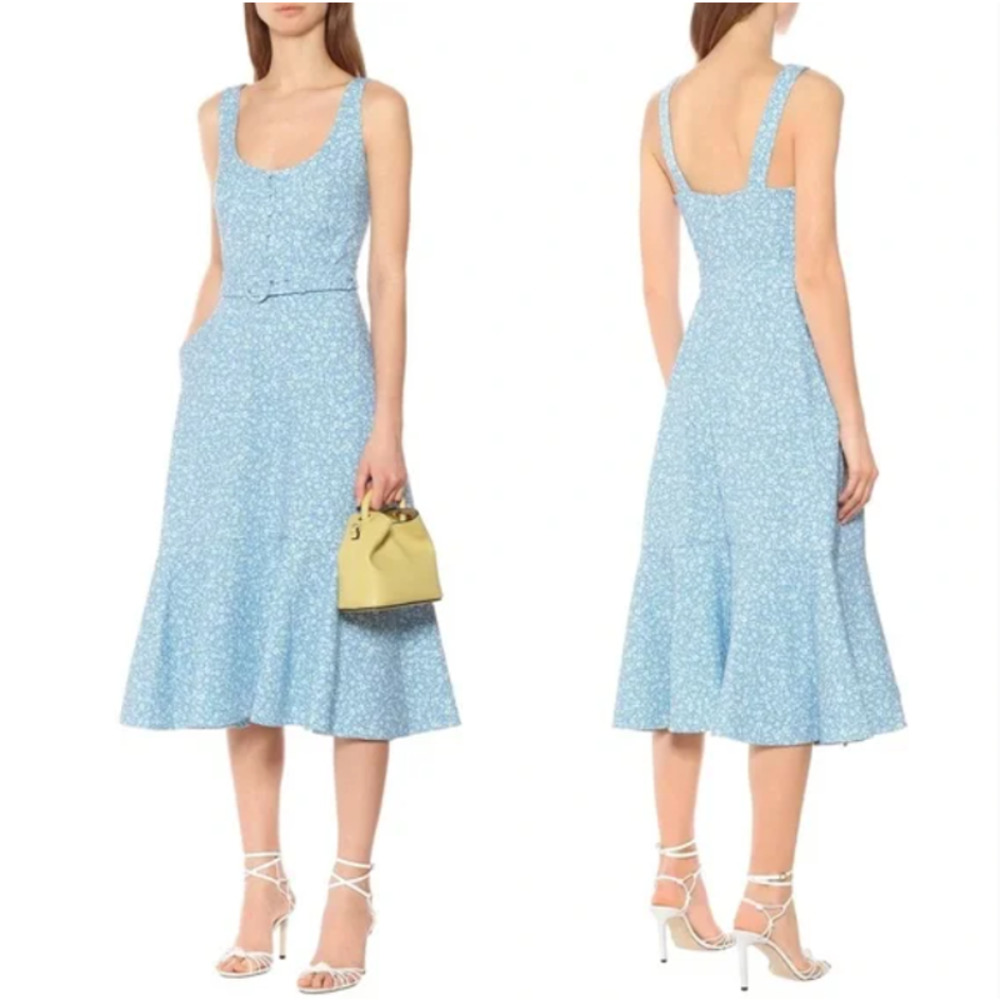 Jonathan Simkhai Eve Floral Midi Dress in Blue/White Womens 6